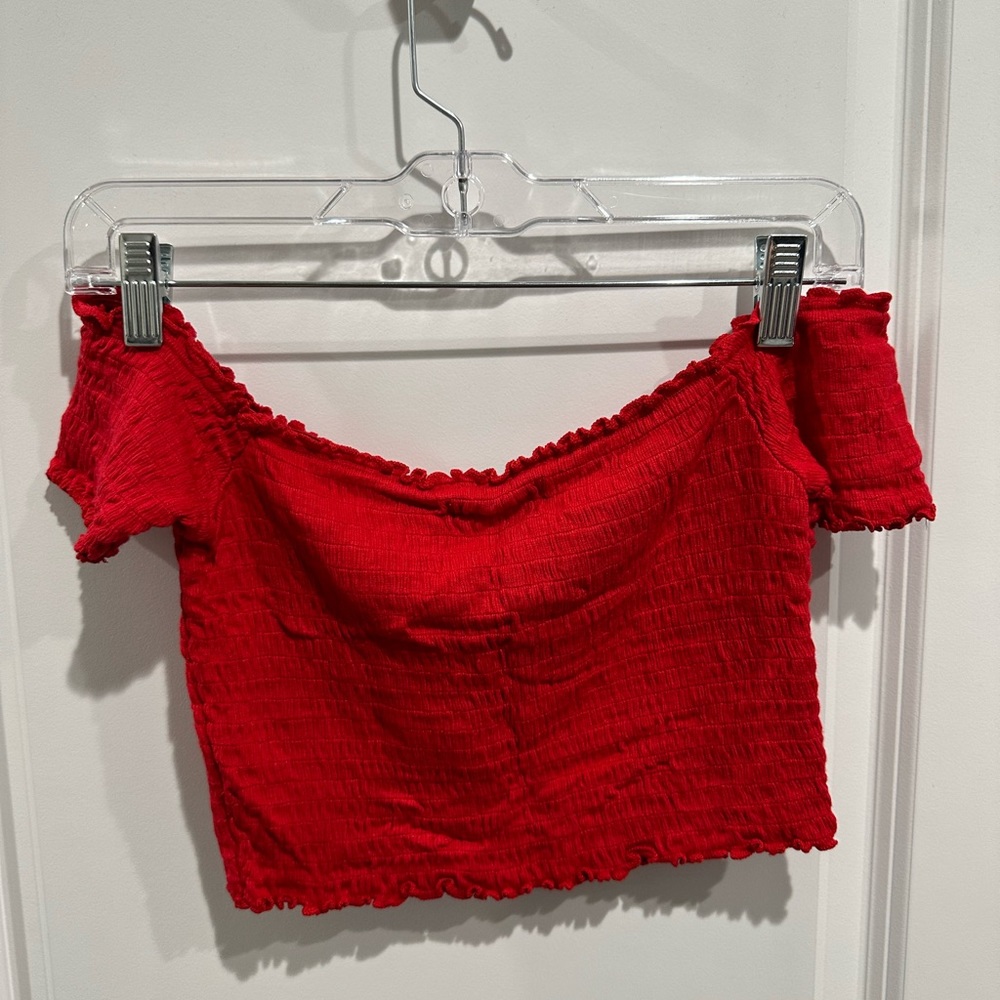 Forever 21 Red Off-shoulder Stretchy Crop Top Large
